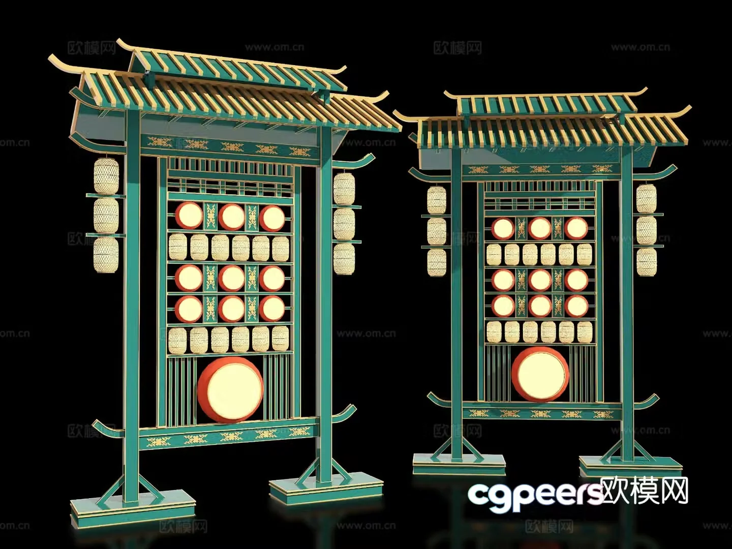 New Chinese style display outdoor installation check-in wall 3D model