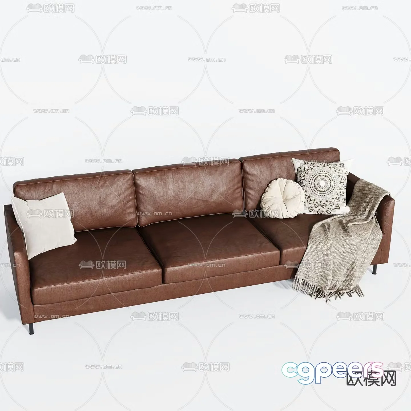 leather sofa three seater sofa 3d model