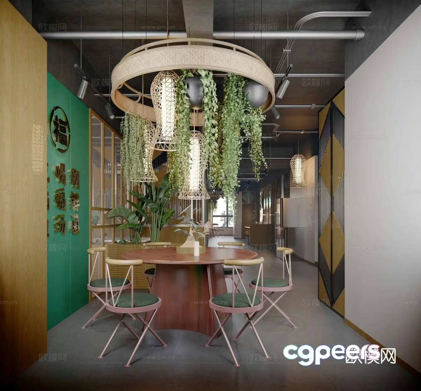 Southeast Asian catering private room round table and chair 3D model