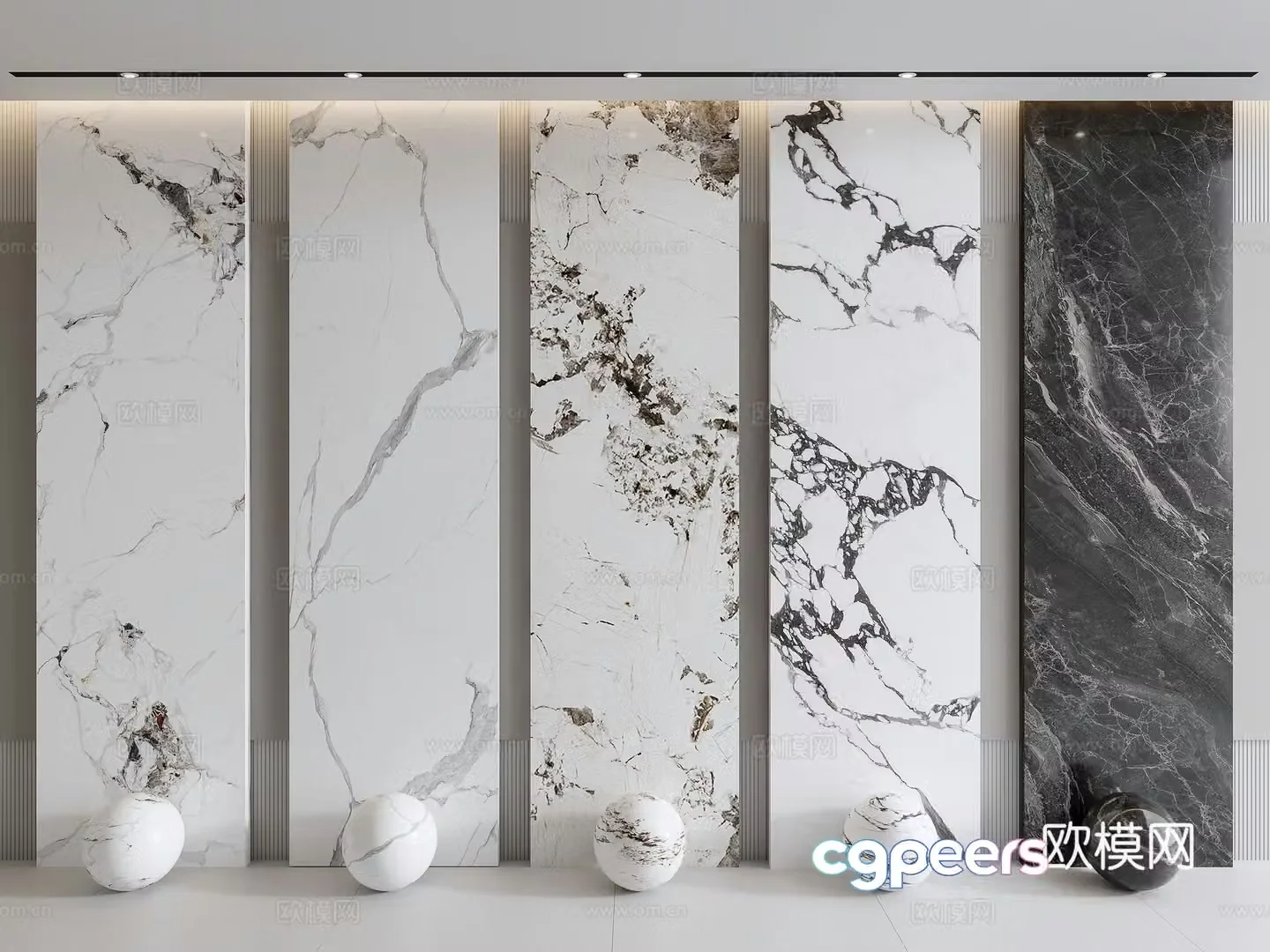 Modern marble wainscoting wall panel Bulgari jazz white fish belly white Pandora 3d model