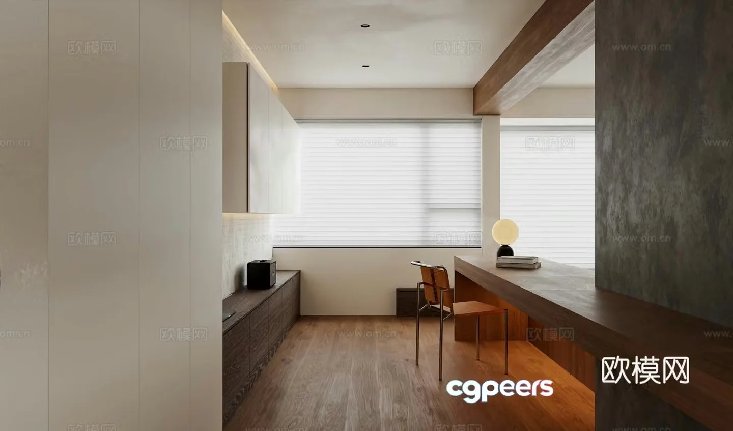 Modern minimalist study room bookcase board desk and chair combination desk lamp book 3D model