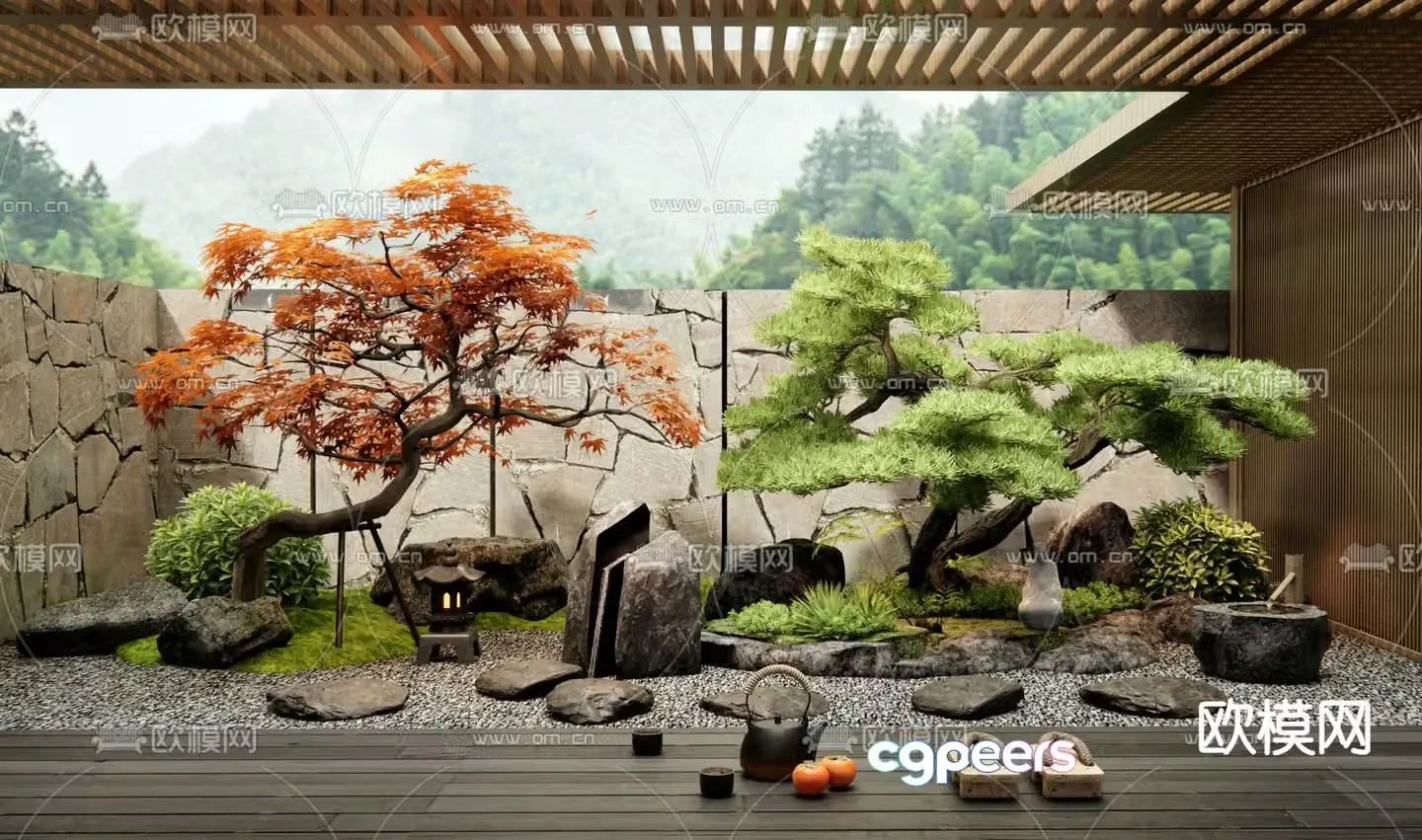 Dry landscape courtyard landscape 3D model