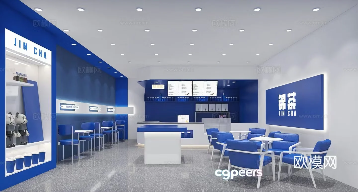 Klein blue milk tea shop dessert shop 3d model