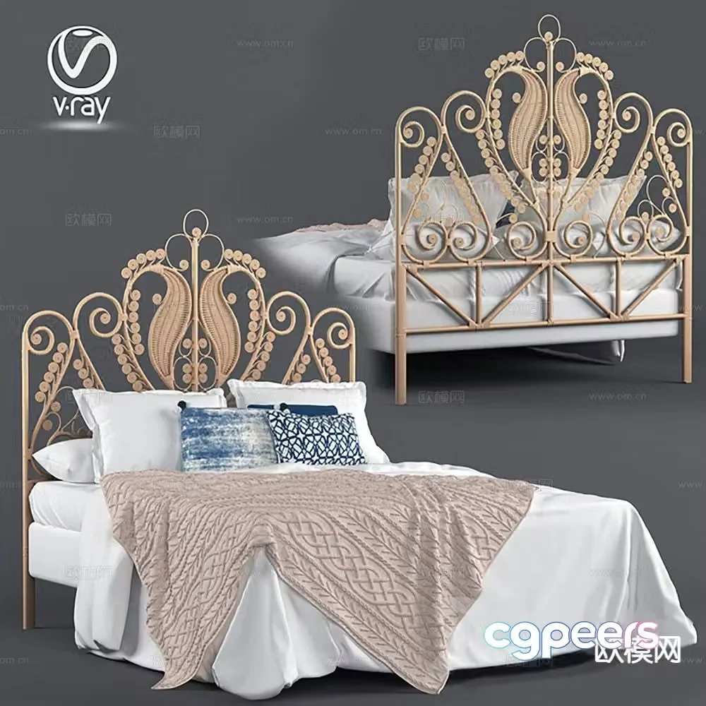 French double bed 3d model