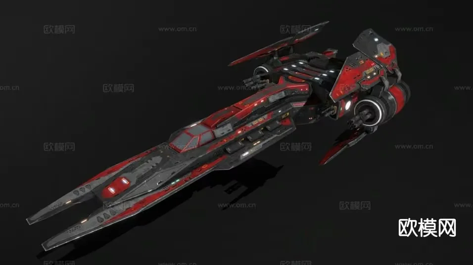A Futuristic Red And Black Spaceship 3D Model – 23742 – VRAY Render