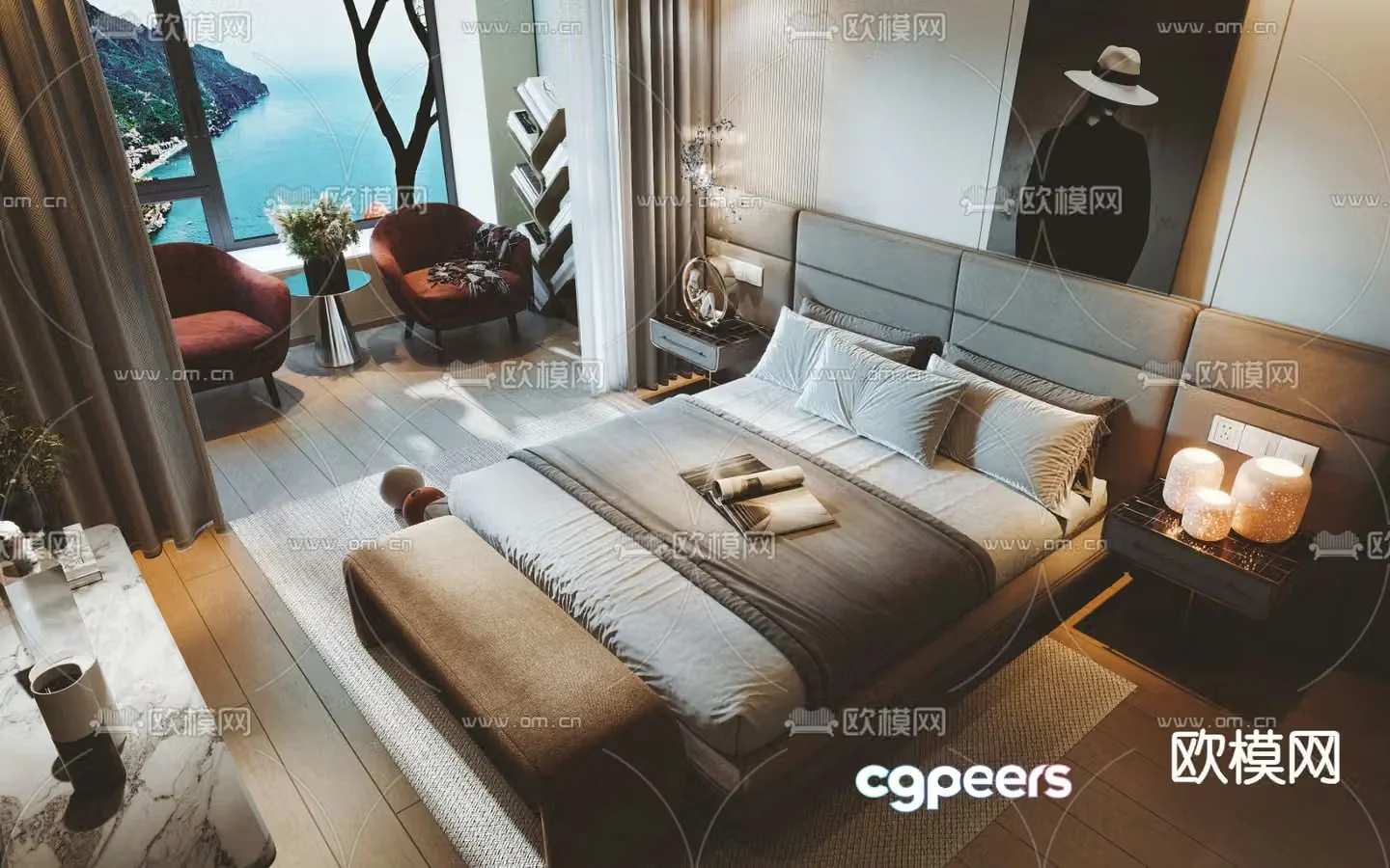 Modern double bed 3d model