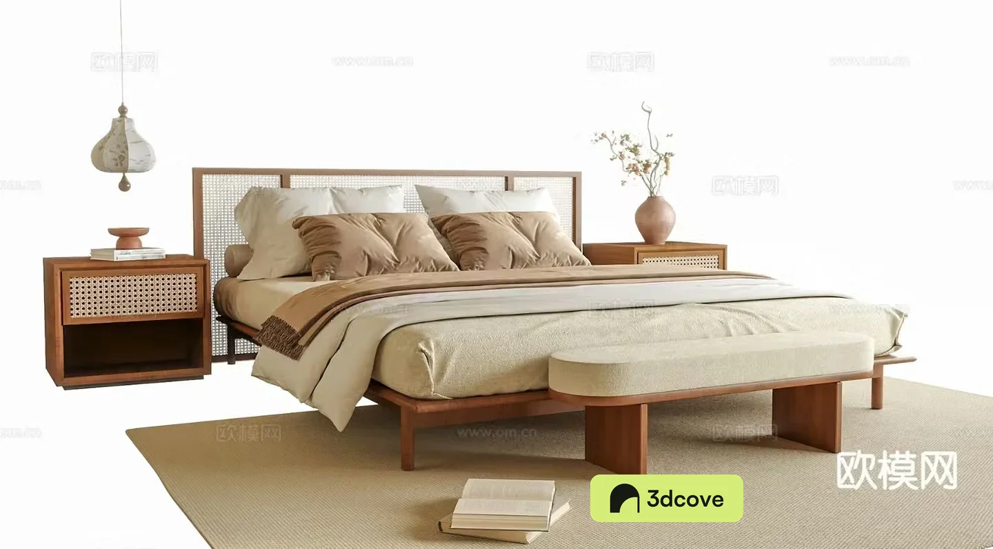 Wabi-sabi double bed bedside stool bedside table