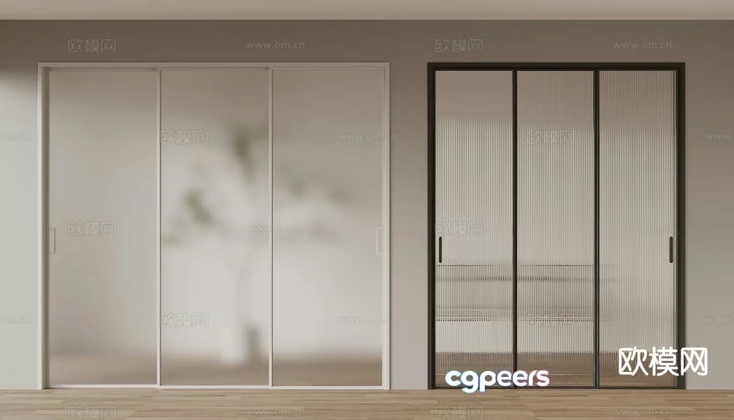 Modern sliding door triple-link sliding door Changhong glass door 3D model