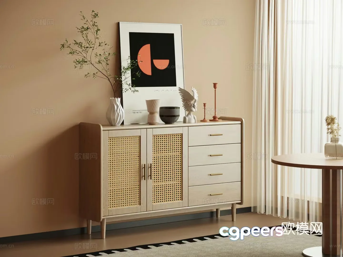 Middle-aged style porch cabinet side cabinet 3D model