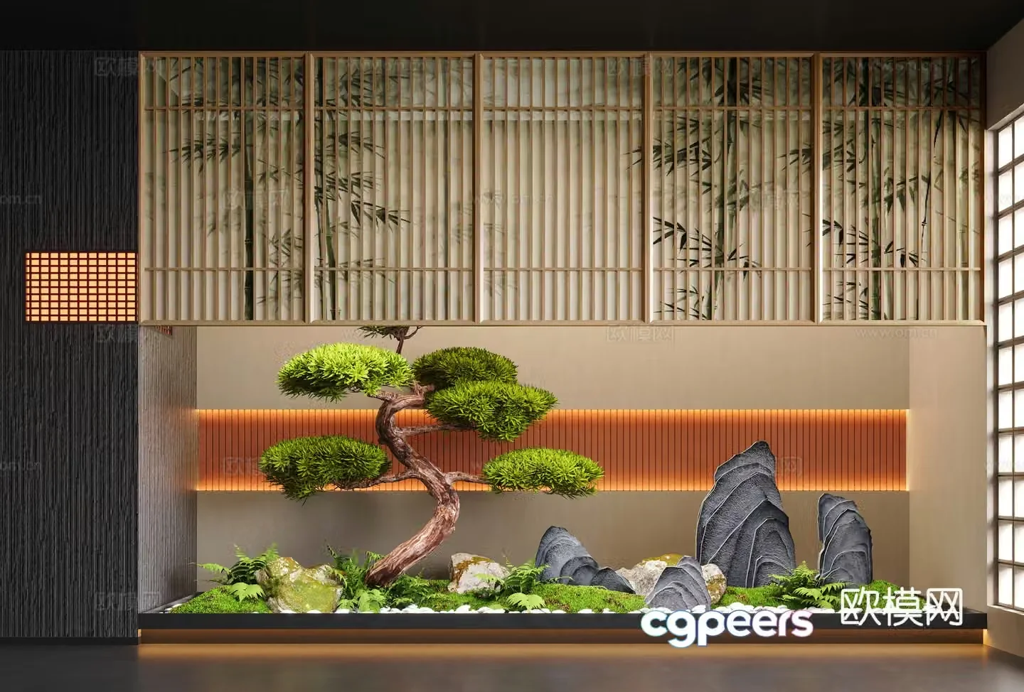 New Chinese -style indoor landscape landscape landscape landscape plant pile 3D model