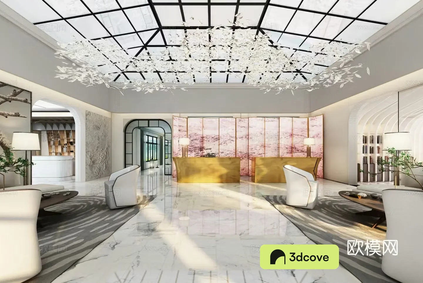 Modern company front desk lobby reception