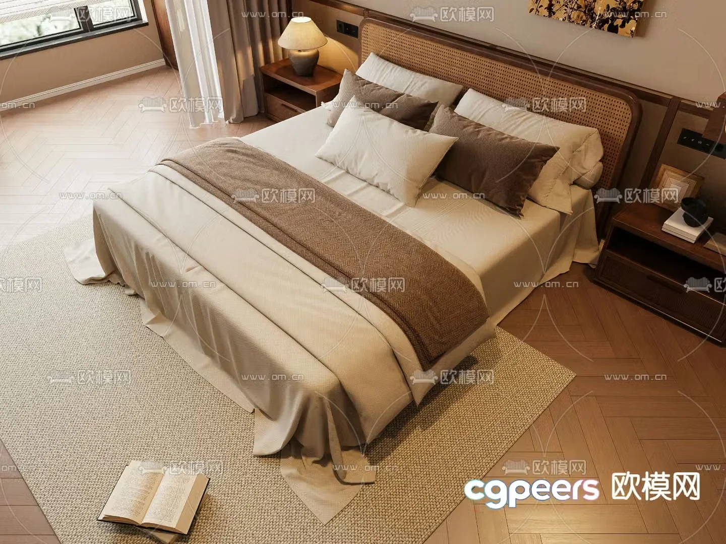 Wabi-sabi style double bed commercial bed 3d model