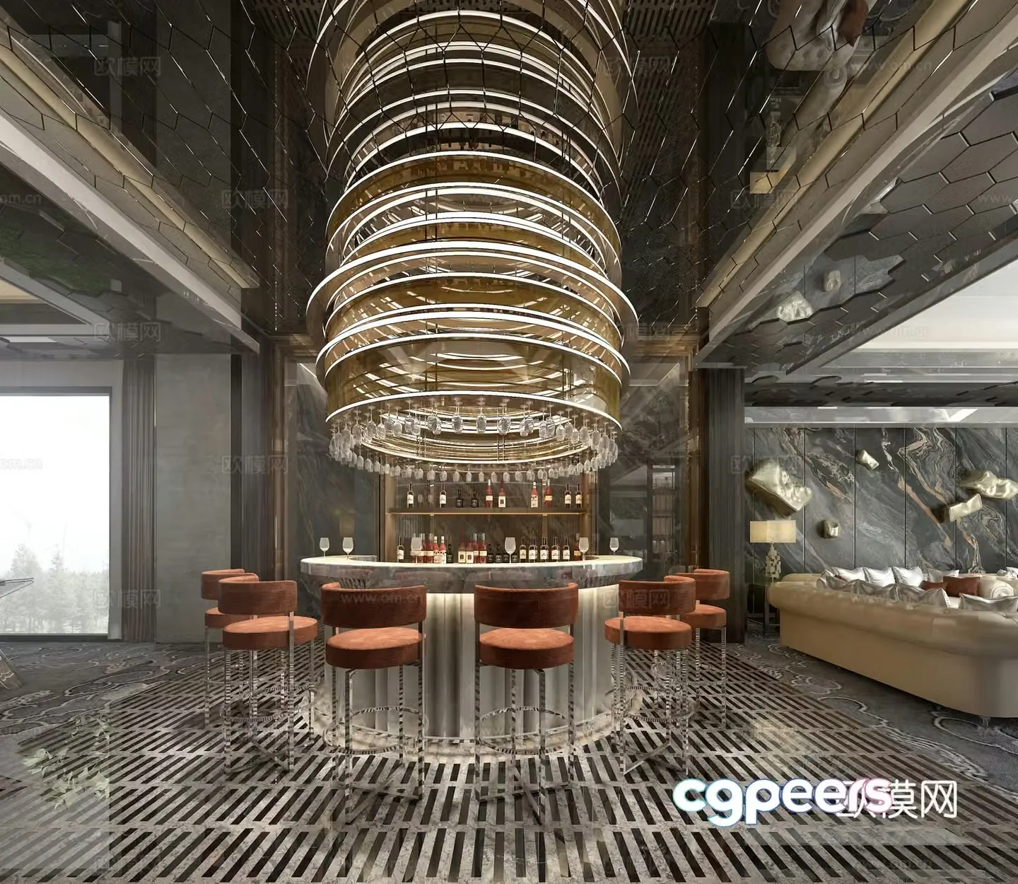 Light luxury club bar area water bar area 3D model