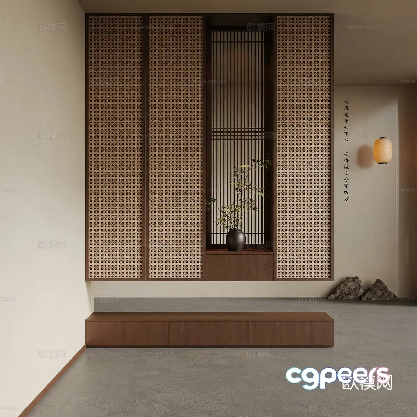 New Chinese style entrance hall entrance cabinet chandelier floor lamp 3D model