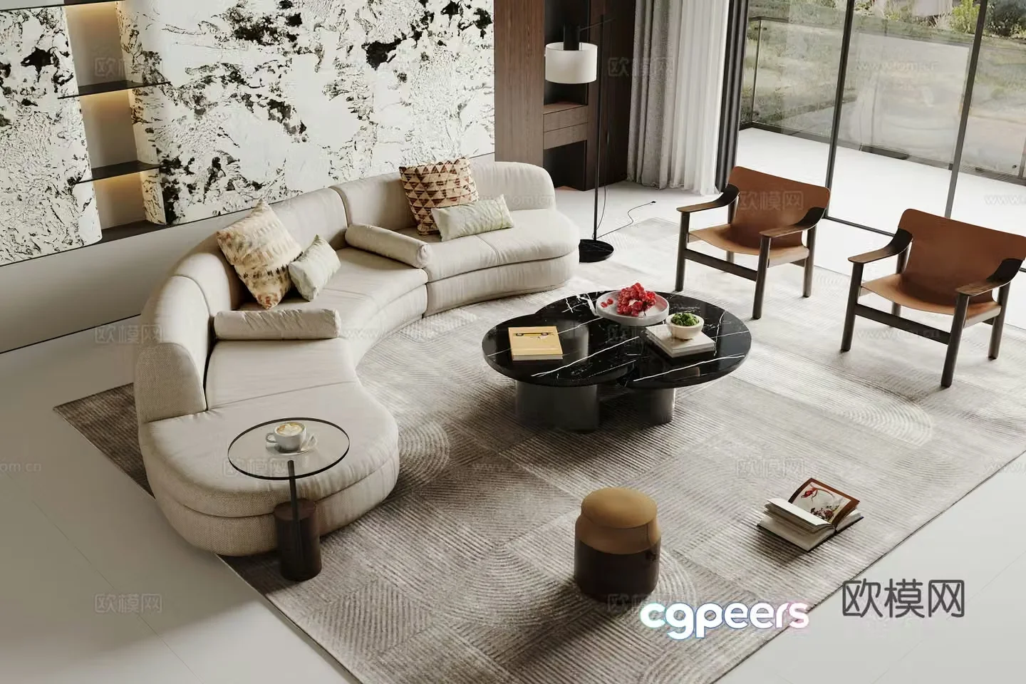 Modern sofa coffee table combination Multi-person sofa coffee table leisure chair living room sofa 3D model