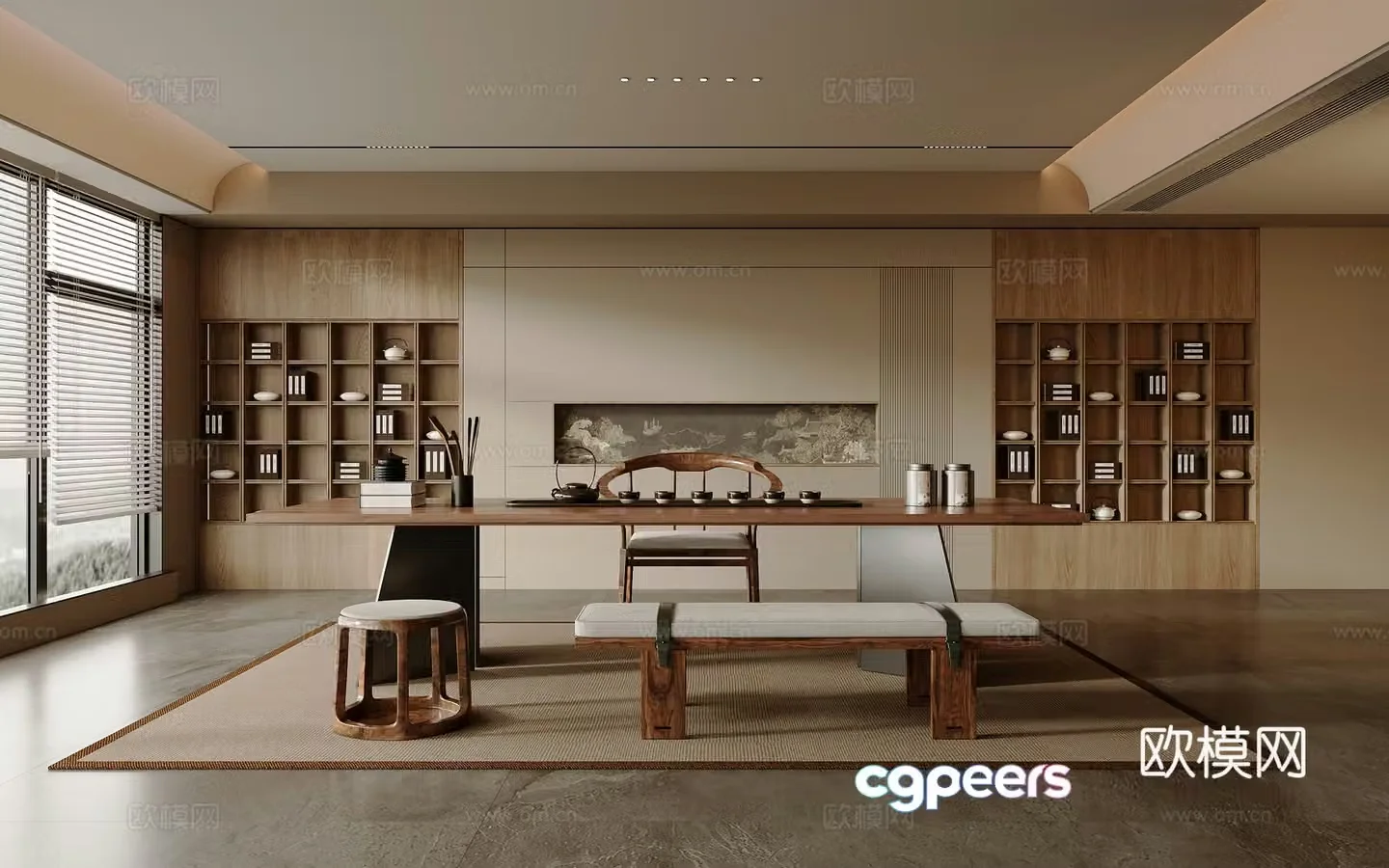 Solid wood tea table and chair combination large table and tea table tea set supplies decorative tea cabinet solid wood single chair 3D model