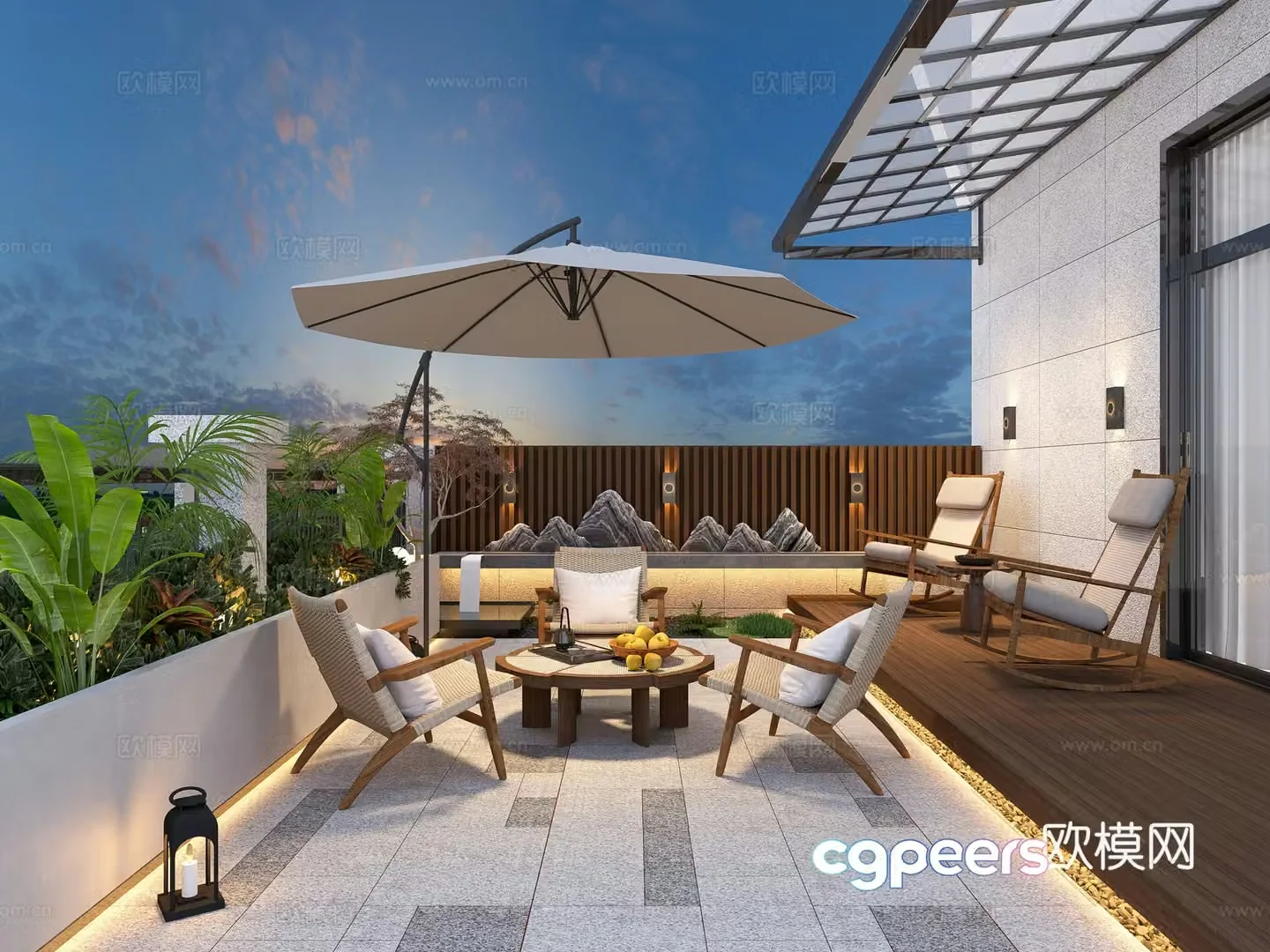Modern balcony terrace roof garden 3d model