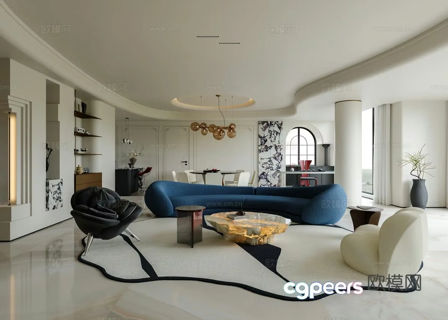French living and dining room 3d model