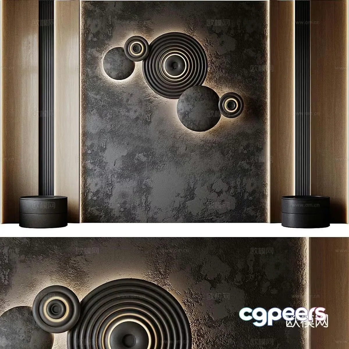 New Chinese style wabisa bedside background wall 3D model