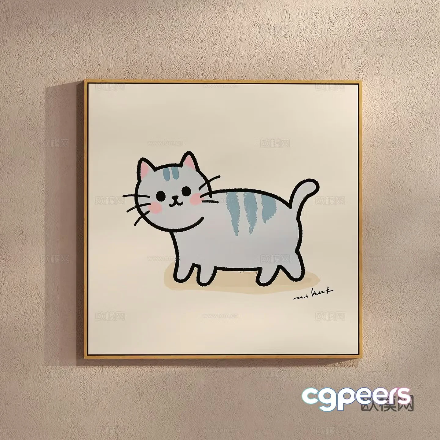 Creamy Cat Painting Simple Hanging Painting 3D Model