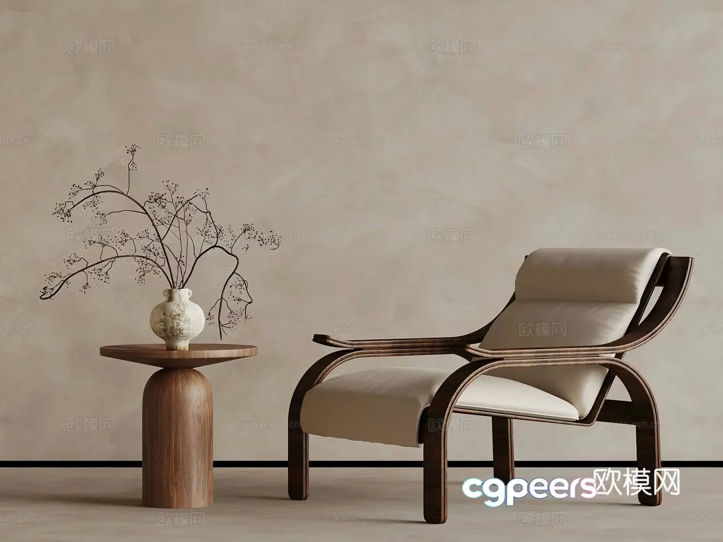 Medium style leisure chair side 3D model