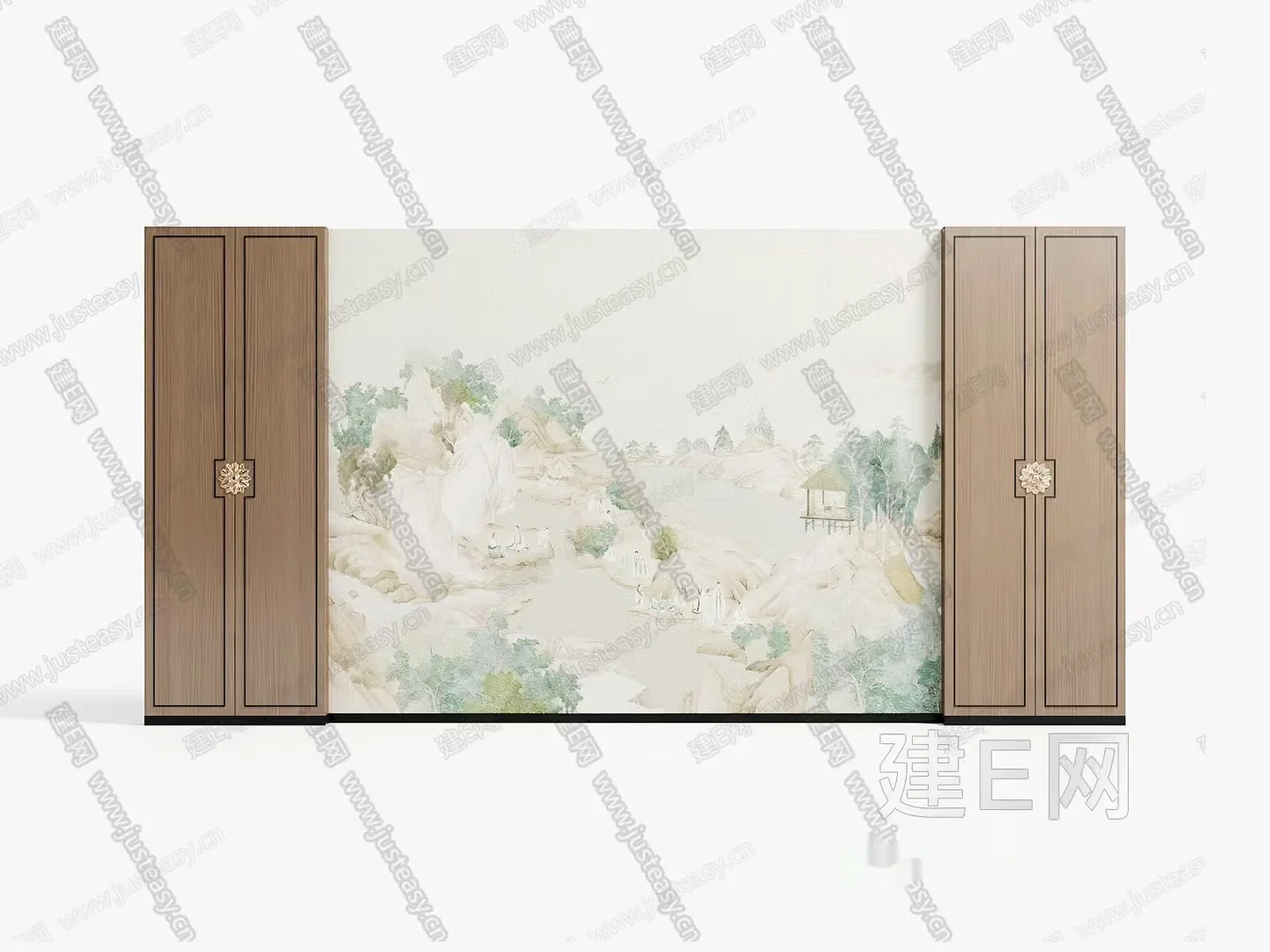 A Minimalist Light-Colored Wardrobe With A Landscape Mural On The 3D Model – 18641 – VRAY Render