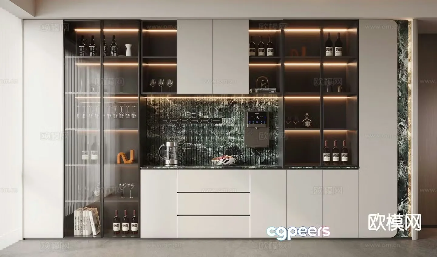 Light luxury wine cabinet sideboard 3D model