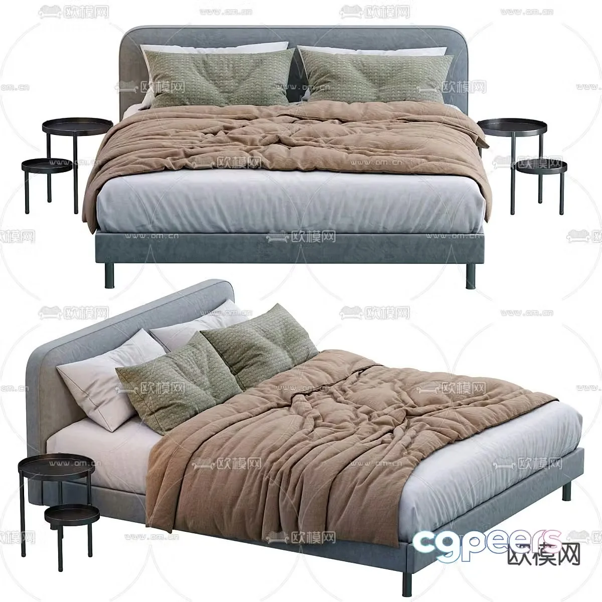 Fabric double bed 3d model