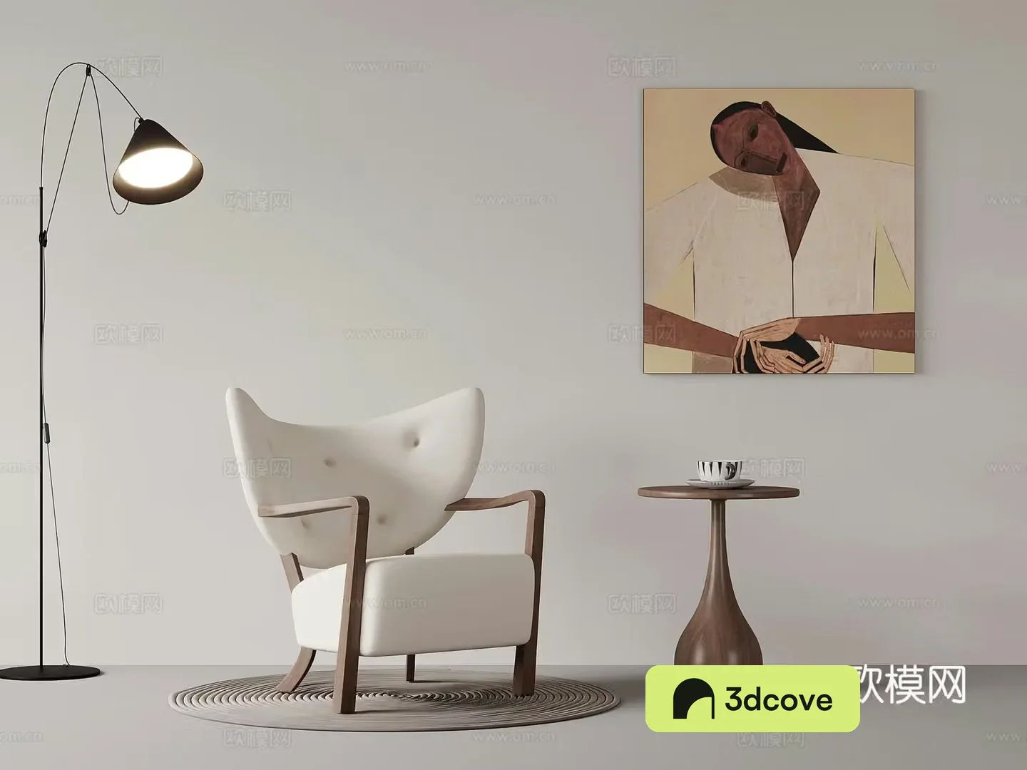 Leisure chair medieval style leisure chair side table floor lamp hanging painting
