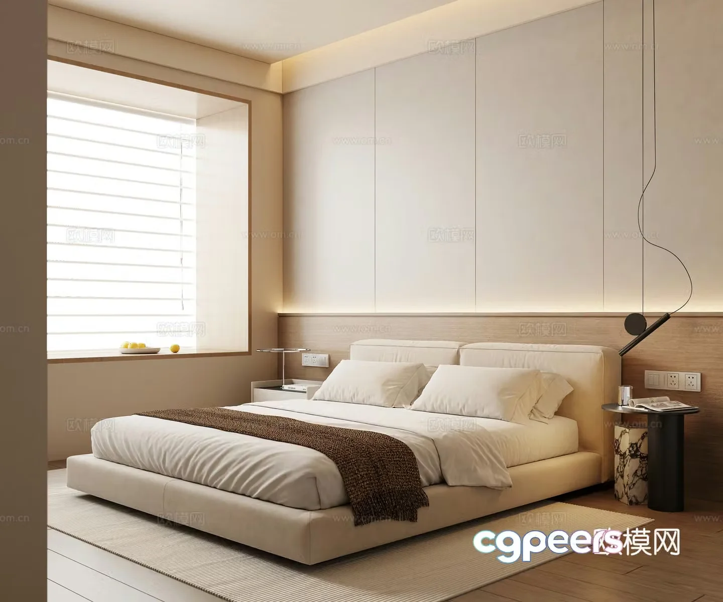 Modern creamy bedroom 3d model