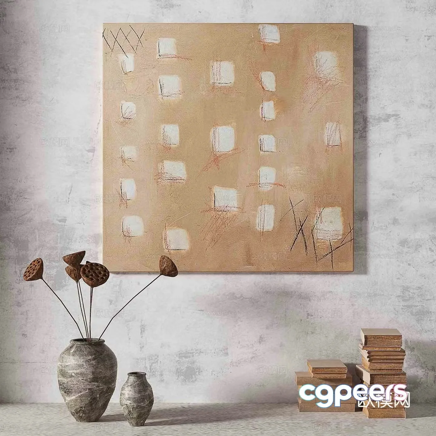 Wabisa retro texture abstract decorative painting 3d model