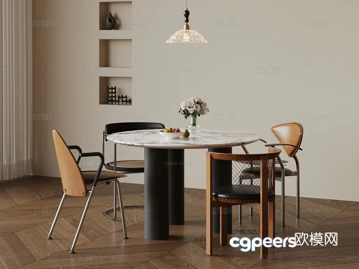 Dining table and chair French ancient dining table and chair 3D model