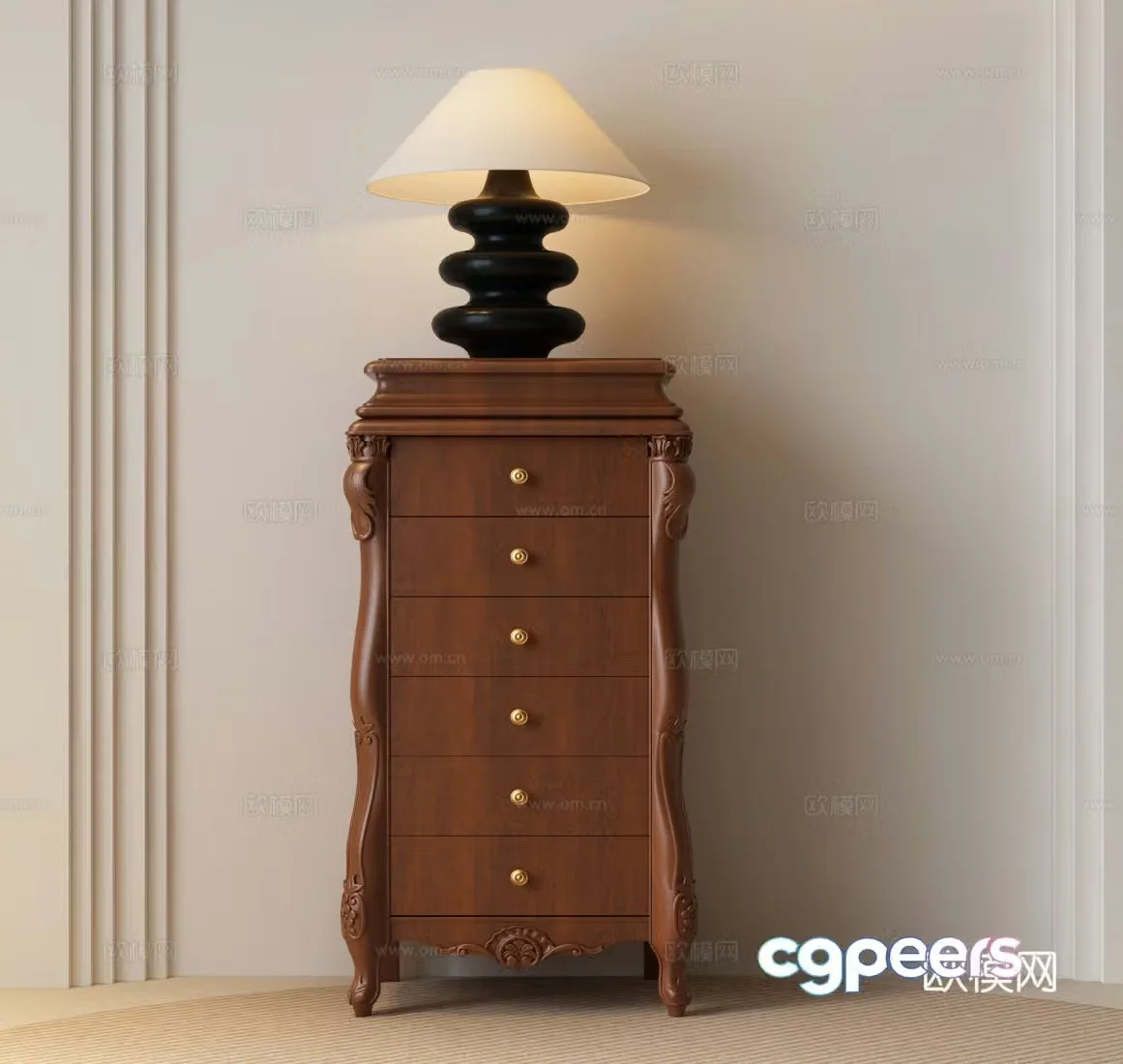 American chest of drawers American chest of drawers French medieval chest of drawers French desk lamp French medieval desk lamp 3D model