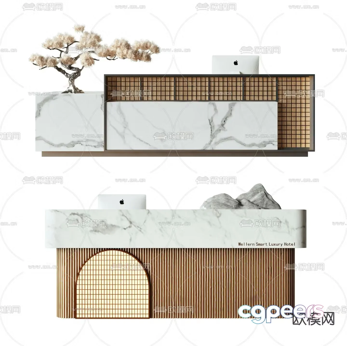 wabi-sabi front desk reception desk service desk 3d model