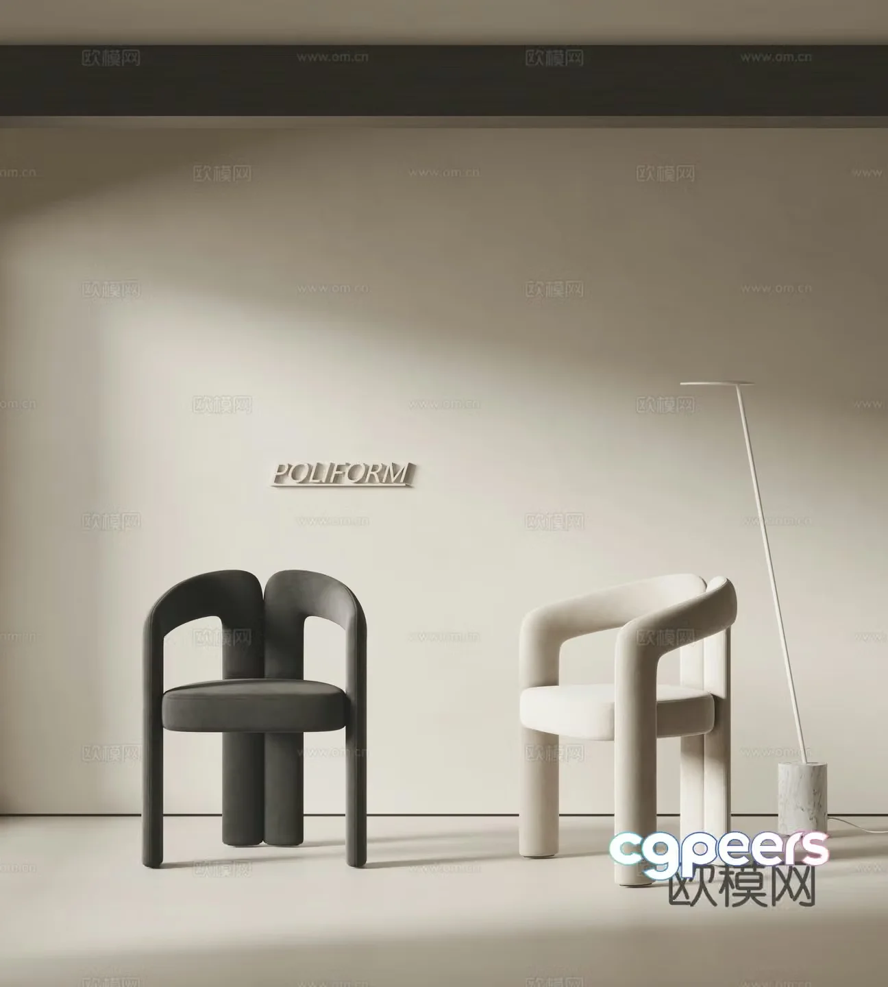 Poliform modern single chair fabric chair single chair dining chair floor lamp 3d model