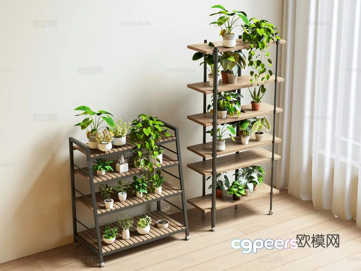 Modern medieval flower stand solid wood flower stand storage stand plant stand potted plant green plant flower pot 3d model