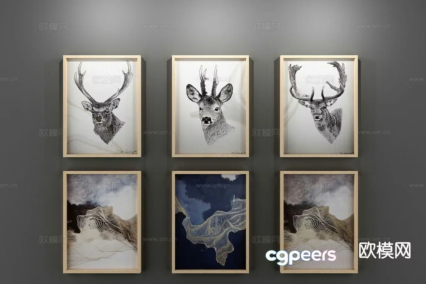 Nordic decorative painting art painting deer hanging painting 3d model
