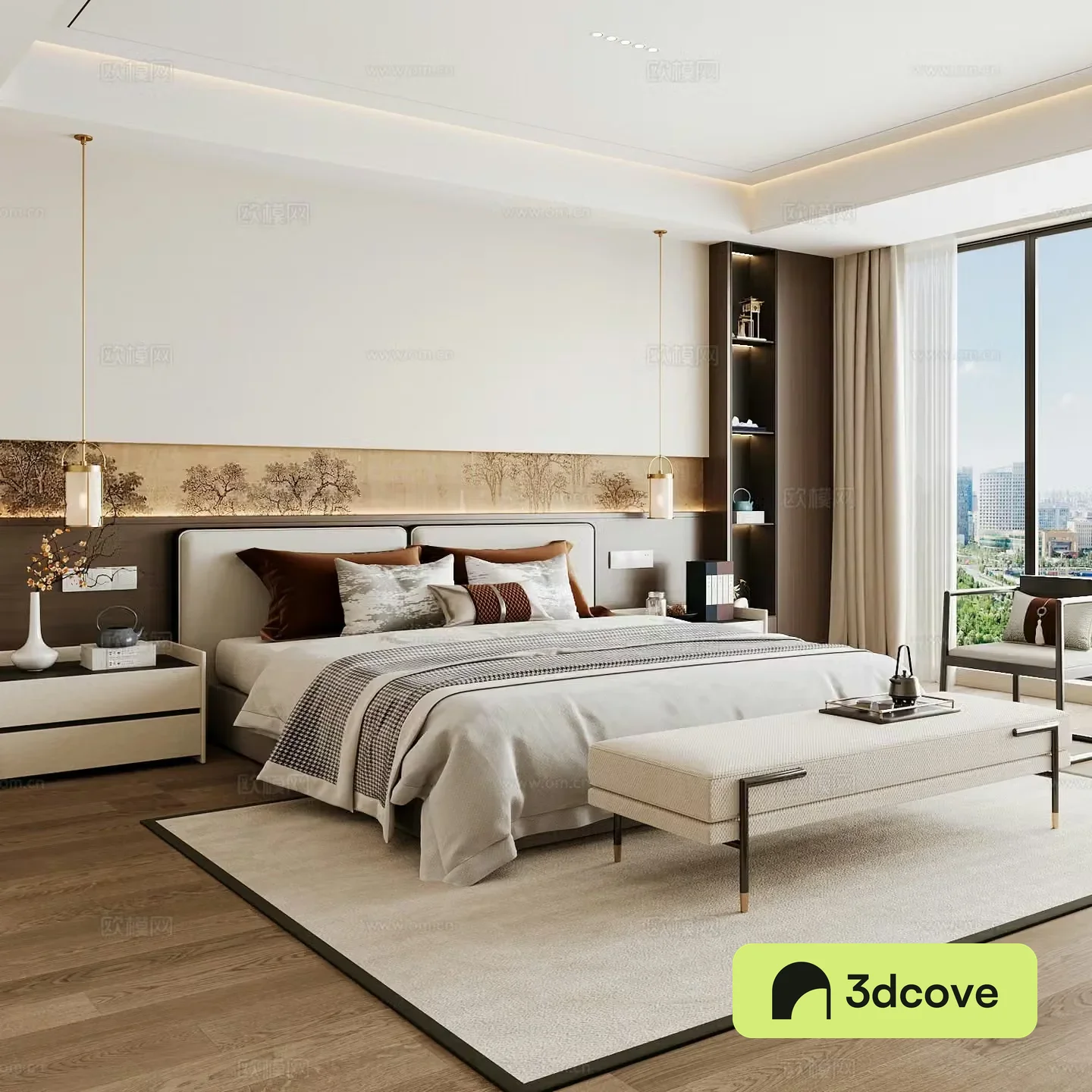 New Chinese style home bedroom Song family aesthetic bedroom Song style bedroom New Chinese style double bed New Chinese