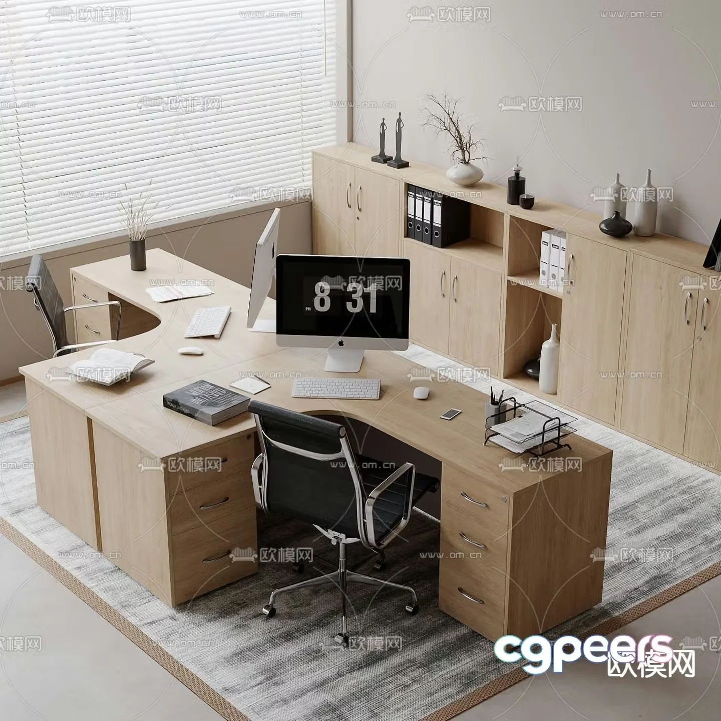 Modern desk work station 3d model