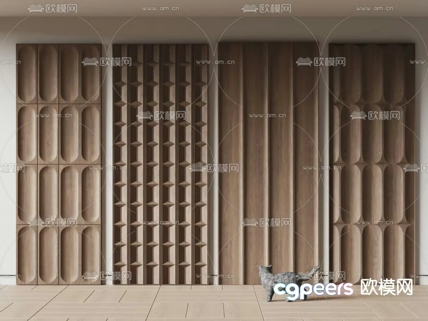Wood veneer wall panel grille partition 3d model