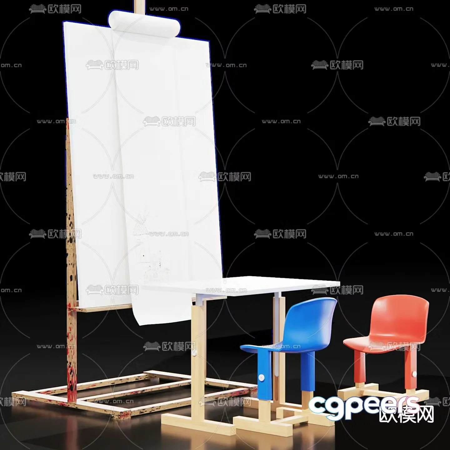 Drawing board children’s table and chair handmade table and chair 3d model