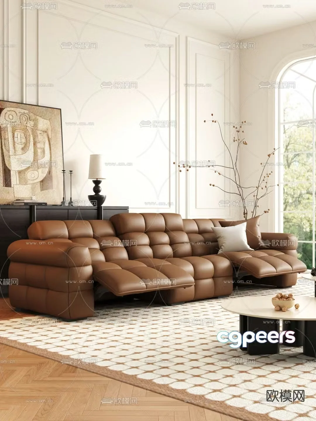 Three seater sofa leather sofa 3d model