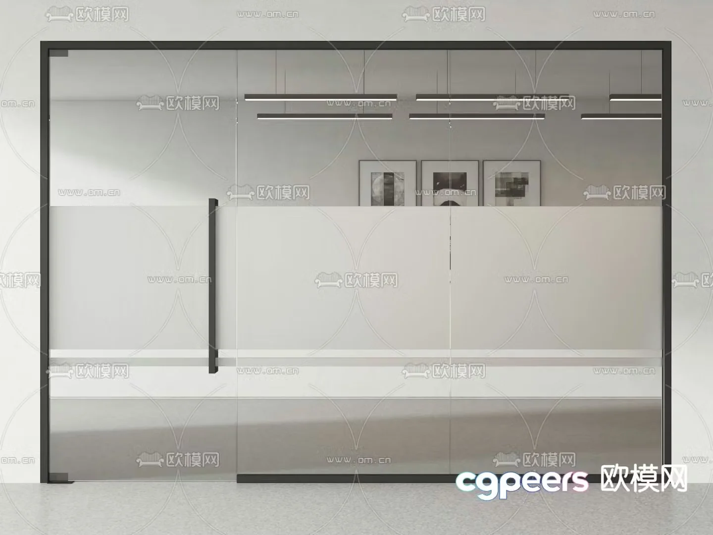 Office glass door glass partition wall high compartment 3d model