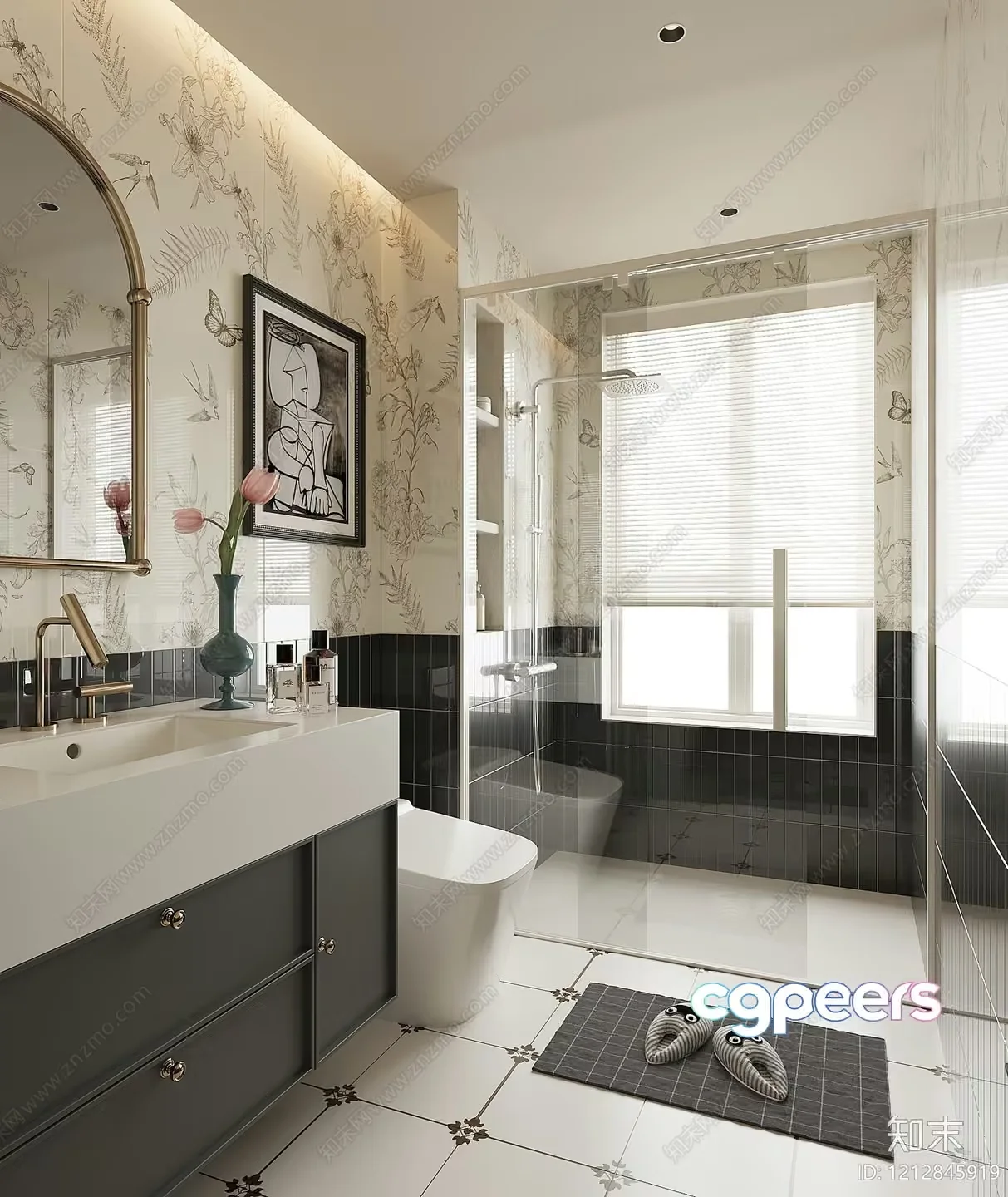 A Bathroom With A White Sink And Toilet 3D Model – 3903 – VRAY Render