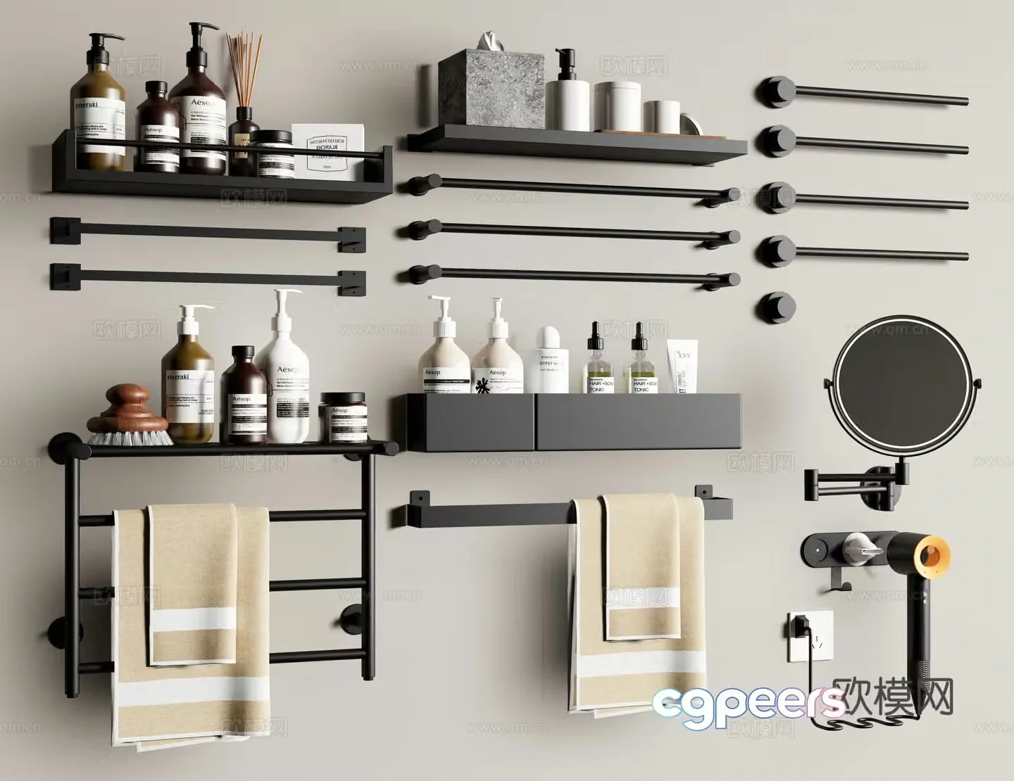 Modern towel rack bathroom storage rack bathroom supplies towel hair dryer 3d model