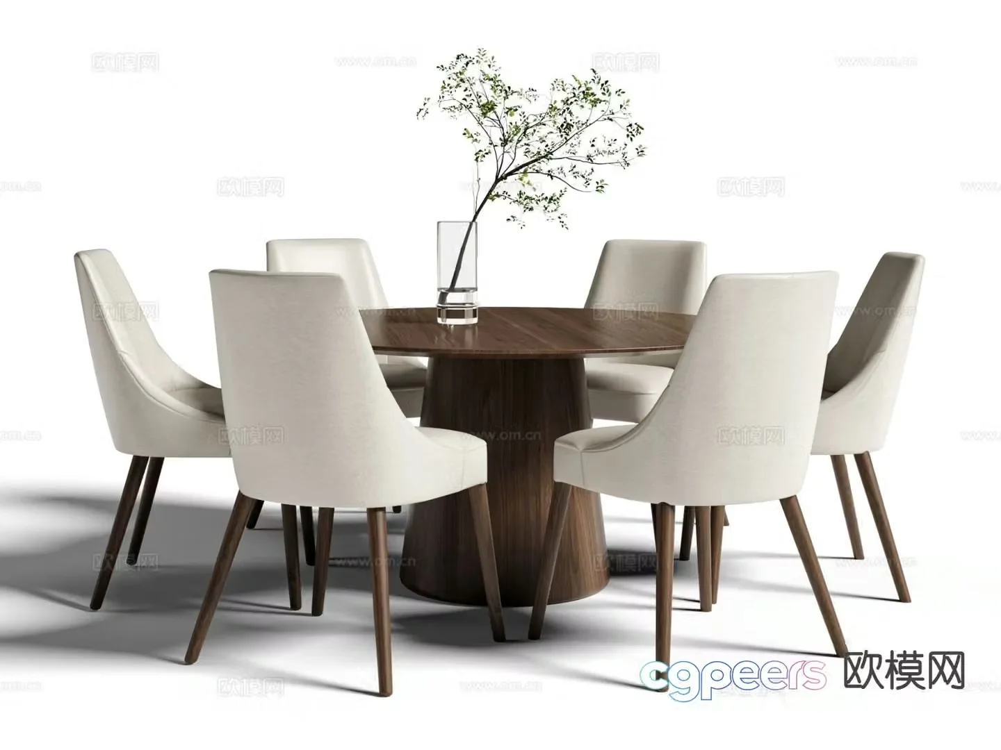New Chinese style round dining table and chairs 3d model