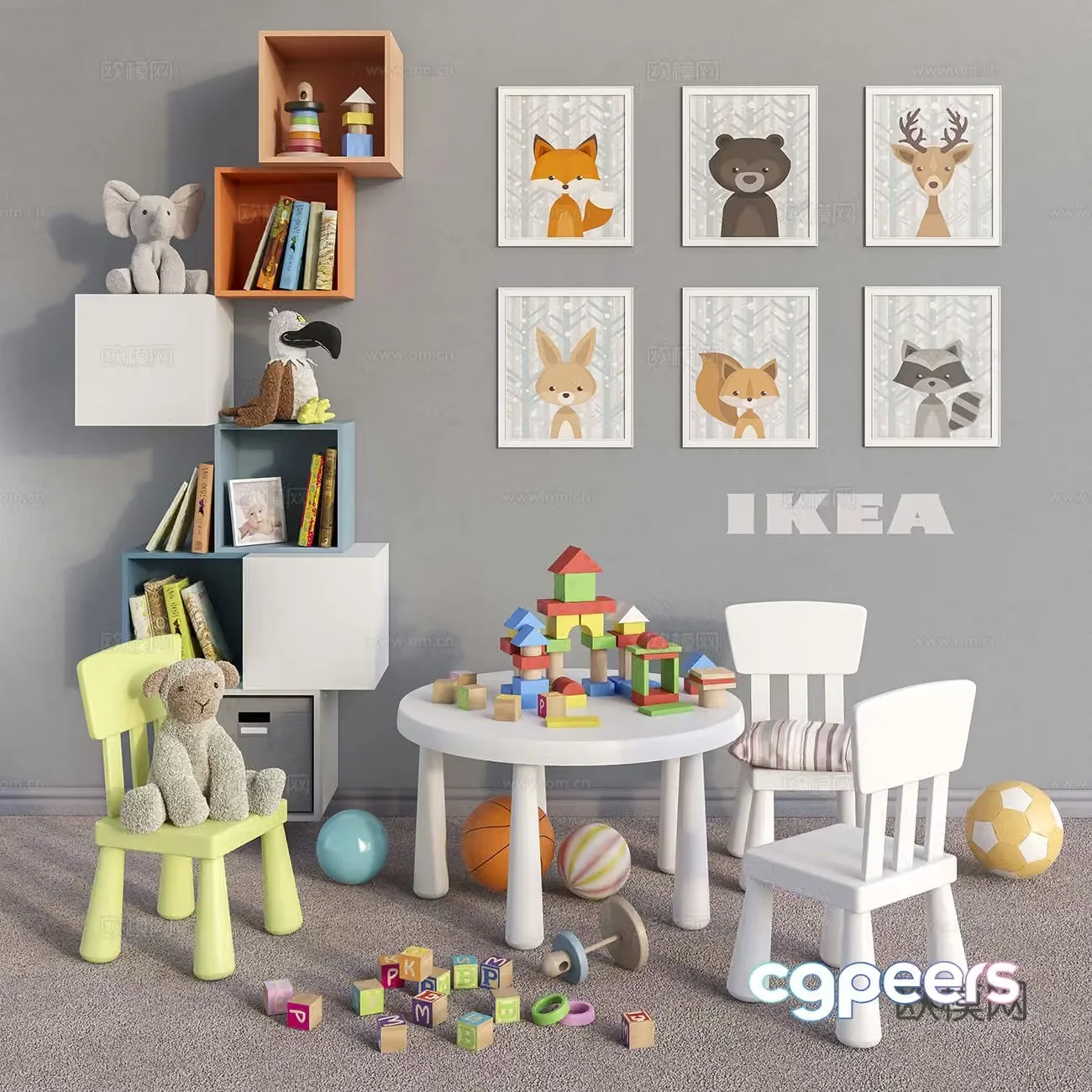 Children’s table chair and toys 3d model