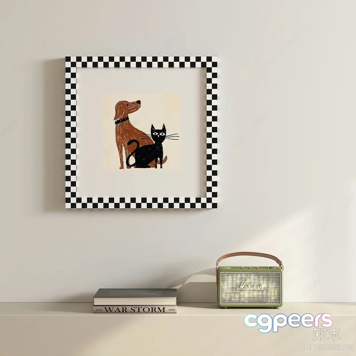 A Framed Picture Of A Dog And Cat 3D Model – 16431 – VRAY Render