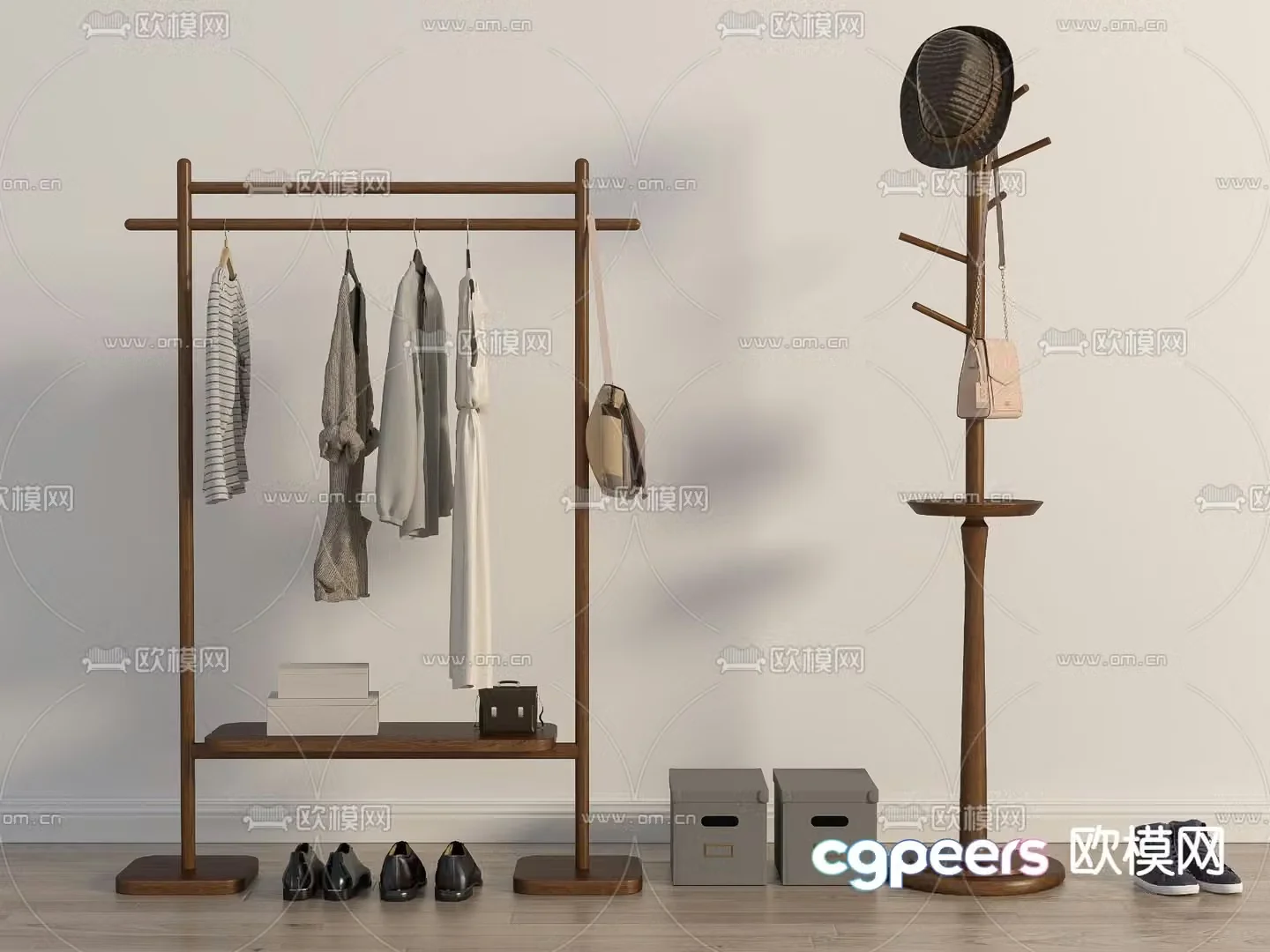 Solid wood clothes drying rack clothes drying hanger 3d model