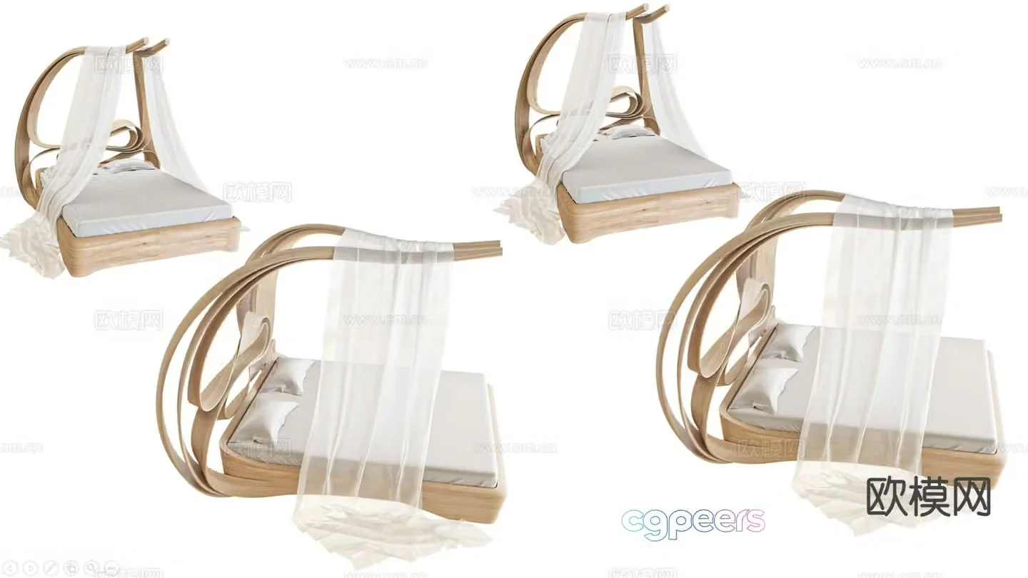 American style queen bed double bed mosquito net bed 3d model